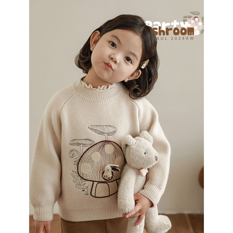 幼悠女童蘑菇兔子绣花毛衣冬季罗纹收边防风保暖百搭插肩袖上衣潮,童装/婴儿装/亲子装,毛衣/针织衫,淘宝优惠券,粉丝福利购,淘宝优惠卷