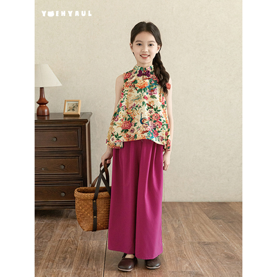 幼悠女大童夏古色古香锦花数码印轻薄透气婉约气质清凉新中式套装