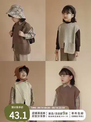 Youyou girls knitted vest baby spring and autumn new pullover vest foreign school wear warm padded clothes