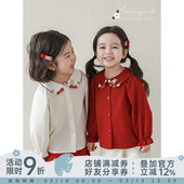 幼悠女童立体刺绣割边翻领衬衫 口休闲上衣 2026春秋木耳花开抽褶袖