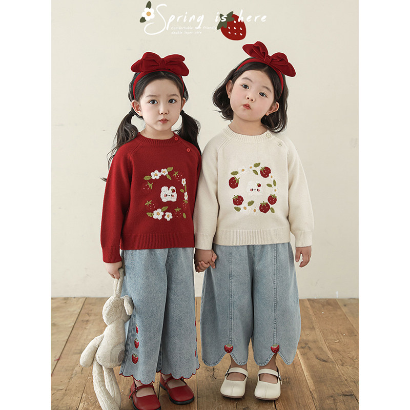 幼悠女童小兔子绣花毛衣冬季洋气可爱罗纹织边防风锁温圆领上衣潮,童装/婴儿装/亲子装,毛衣/针织衫,淘宝优惠券,粉丝福利购,淘宝优惠卷