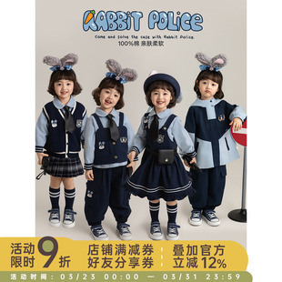 新款 兔子警探套装 娃娃领衬衫 马甲短裙宽松束脚裤 无袖 幼悠女童春季