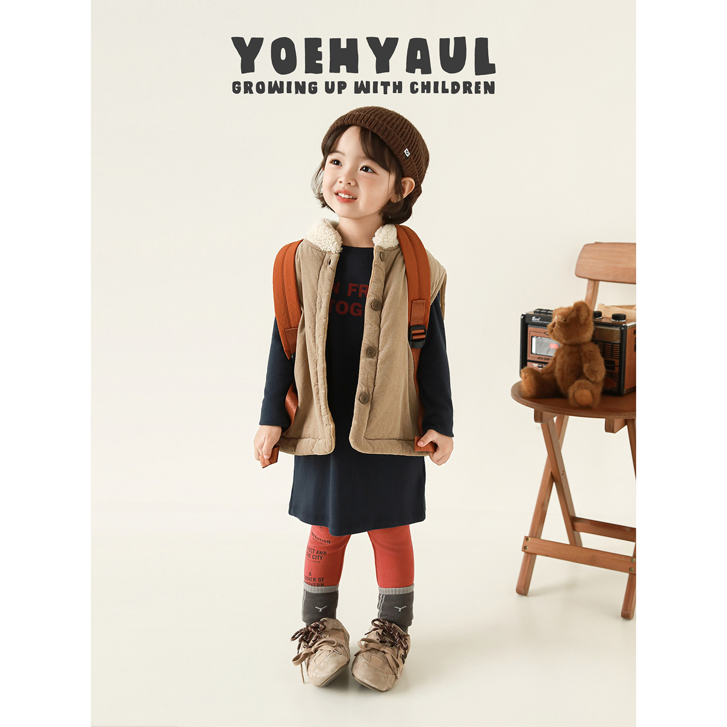 幼悠 女童韩系休闲三件套秋冬字母印花中长T恤柔弹打底裤无袖马甲