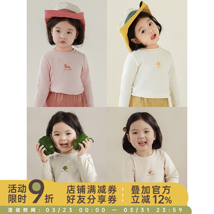 幼悠 2026春秋儿童舒适亲肤柔软弹力休闲T恤潮 女童蘑菇印花打底衫