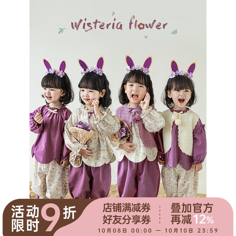 幼悠女童大翻领娃娃衫可爱宽松立体蝴蝶结宝宝秋冬时尚宽松束脚裤