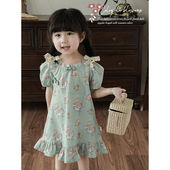 中国风宝宝蔷薇印花裙子 连衣裙时尚 幼悠女童旗袍裙夏季 碎花泡泡袖