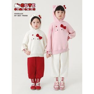 子潮 童趣可爱蝴蝶结刺绣连帽卫衣宽松裤 幼悠女童甜咪校园套装 秋季
