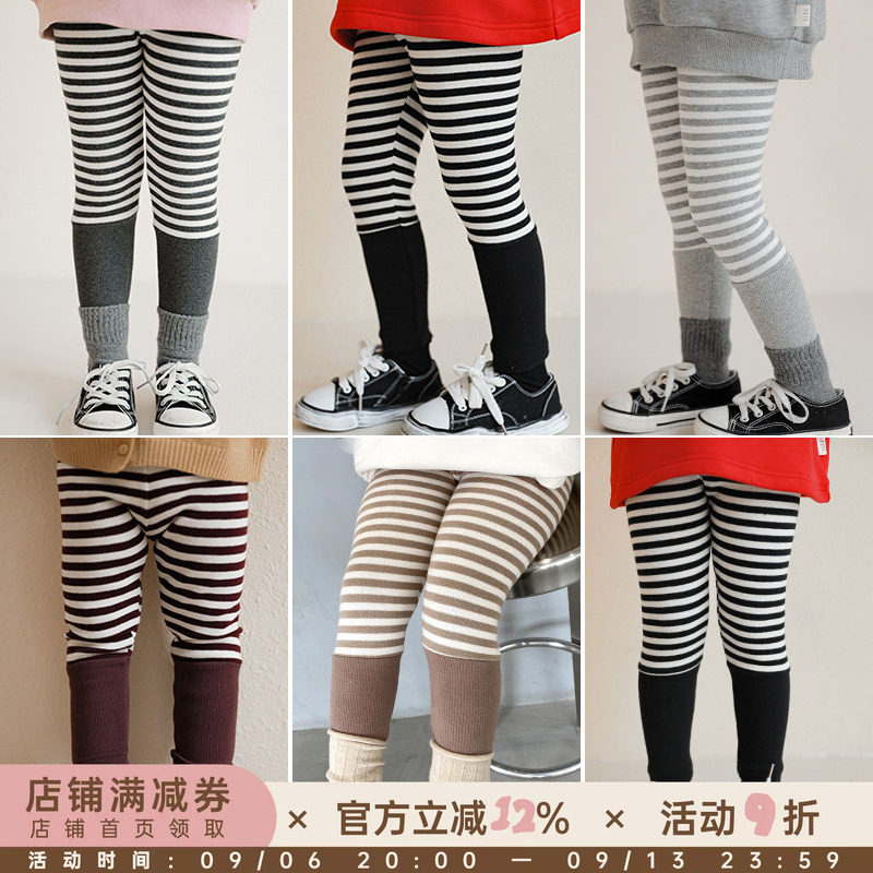 幼悠女童春秋条纹休闲打底裤图片