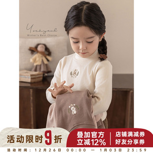 童趣可爱软糯回弹休闲T恤 冬季 幼悠 女童花花小兔绣花半高领打底衫