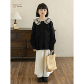 娃娃领复古百搭衬衫 幼悠女大童春秋新款 全棉舒适暗纹提花立体欧式