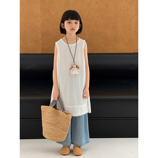 幼悠女大童一衣两穿百搭提花棉连衣裙夏季简约花边白裙配娃娃挂件