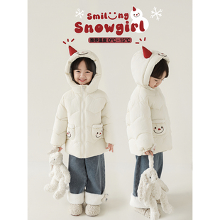 幼悠女童2025新款白色连帽小雪人棉服时尚保暖儿童夹棉厚实外套潮