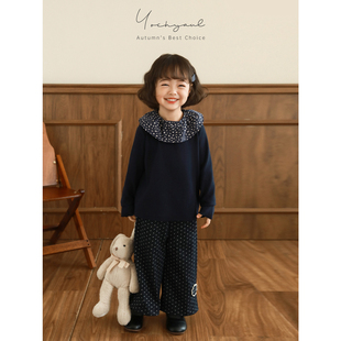 幼悠女童韩系复古打底衫2025秋季洋气可爱防风保暖娃娃领休闲上衣