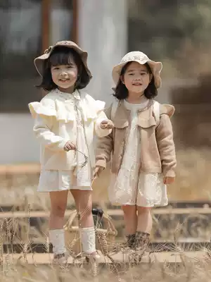 Youyou girls knitted sweater cardigan autumn new sweet wooden ear hollow alpaca baby sweater jacket