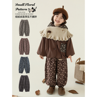 幼悠女童2025冬季新款加绒保暖碎花灯笼裤时尚百搭宽松儿童束脚裤