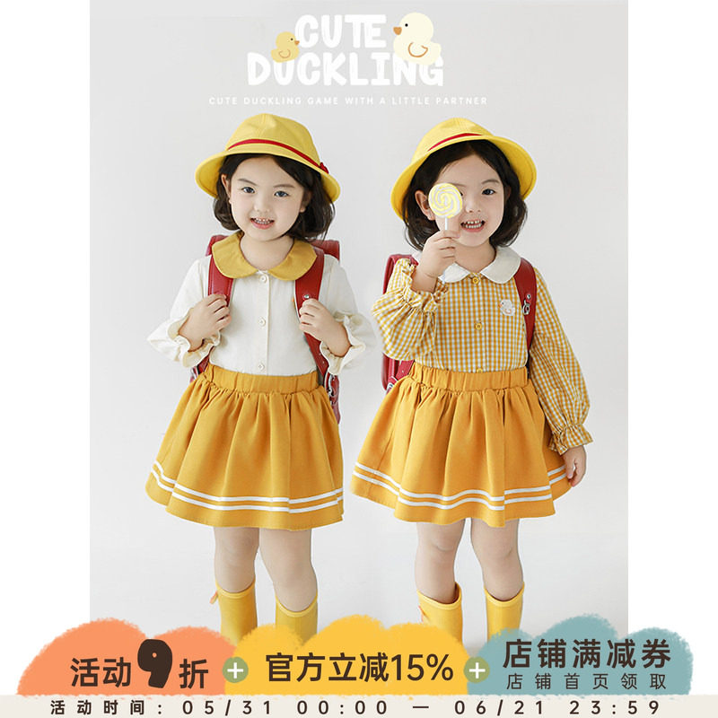 幼悠女童小鸭嘎嘎绣花徽章娃娃衫2026春秋立体刺绣彼得潘领衬衫潮