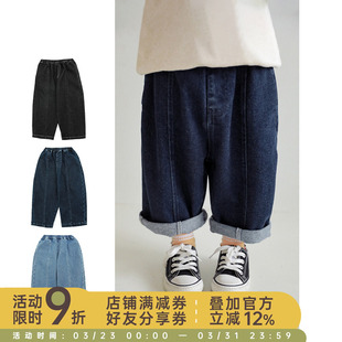休闲长裤 幼悠儿童复古风牛仔裤 韩版 女童宽松洋气直筒裤 潮 春秋新款