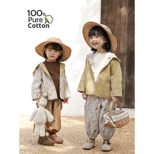 Куртка, комфортный комплект, мягкий детский плащ с капюшоном, коллекция 2022, цветочный принт