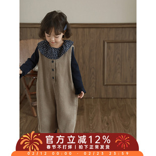 幼悠女童韩系条绒简约无袖连体裤春秋俏皮可爱柔软亲肤百搭背带裤