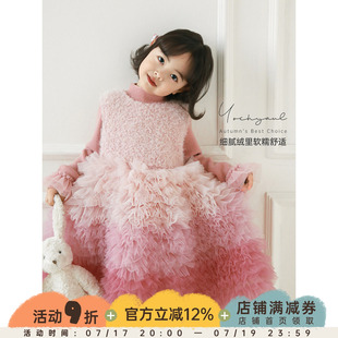 幼悠女童2025冬季新款加绒显瘦蛋糕塔裙轻奢渐变保暖小仙女公主裙