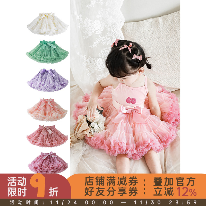 幼悠女童网纱半身裙夏季可爱蝴蝶结tutu千层公主裙甜美宝宝蓬松裙