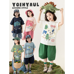 幼悠 女大童夏季百搭多色原创涂鸦数码印宽松圆领休闲T恤舒适透气