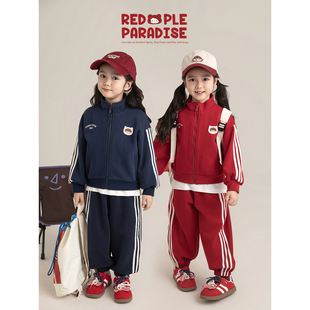 幼悠女童运动套装春秋立领棒球服外套卡通儿童童装复古运动裤春装