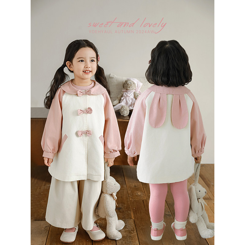 幼悠女童乖巧气质彼得潘领风衣春秋撞色吸睛立体兔耳小蝴蝶结外套,童装/婴儿装/亲子装,风衣,淘宝优惠券,粉丝福利购,淘宝优惠卷