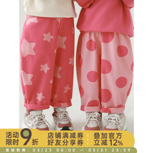 子潮 春秋萌趣可爱柔软透气宽松裤 幼悠女童星星波点数码 印花休闲裤