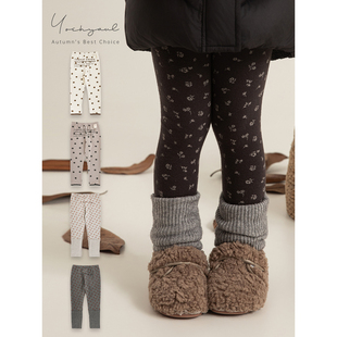 幼悠女童韩系碎花针织打底裤冬季拼接加高裤腿防风保暖束脚休闲裤