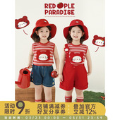 单肩背带裤 幼悠 背心 原创设计苹果猫咪贴布绣花条纹无袖 女童夏季