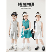 背心亲肤舒适宽松半身裙潮 清凉无袖 幼悠女童字母刺绣运动套装 夏季