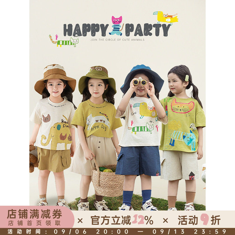 幼悠 女童卡通数码印花T恤2025夏季童趣可爱清爽吸湿宽松休闲短袖图片