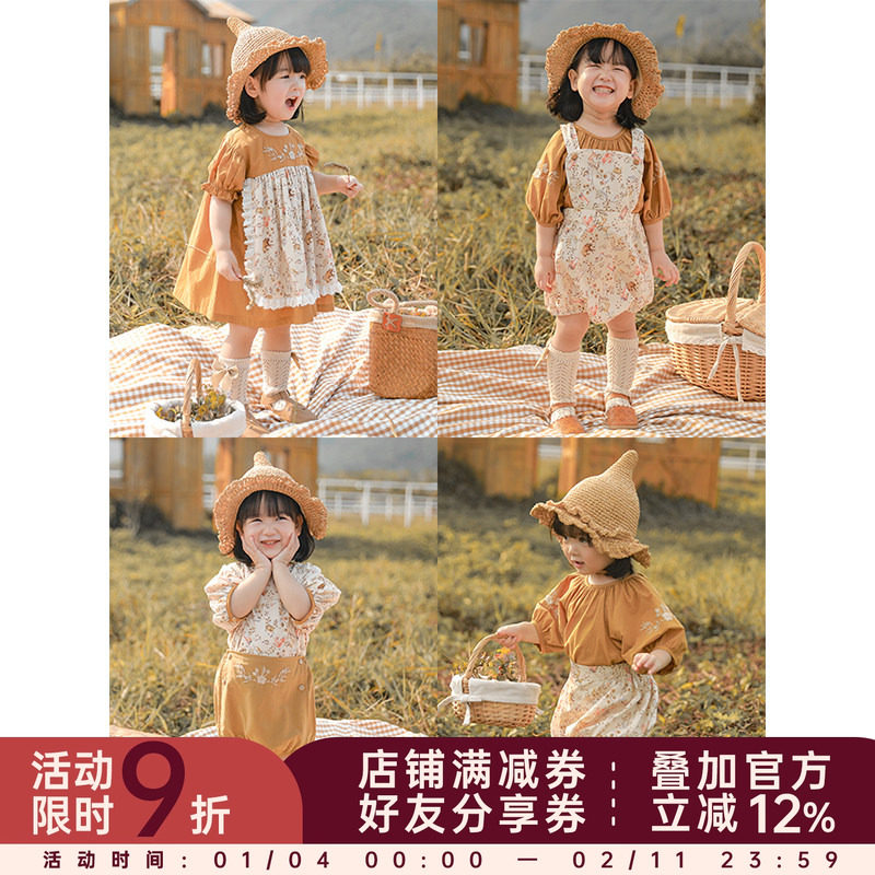 幼悠女童连衣裙夏季新款宝宝甜美刺绣背带裤可爱套装休闲上衣长裤