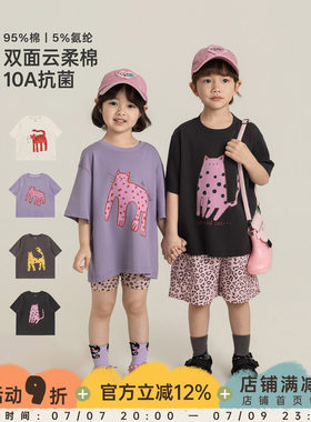 幼悠女童T恤卡通涂鸦印花短袖夏季上衣柔软透气抗菌百搭儿童夏装