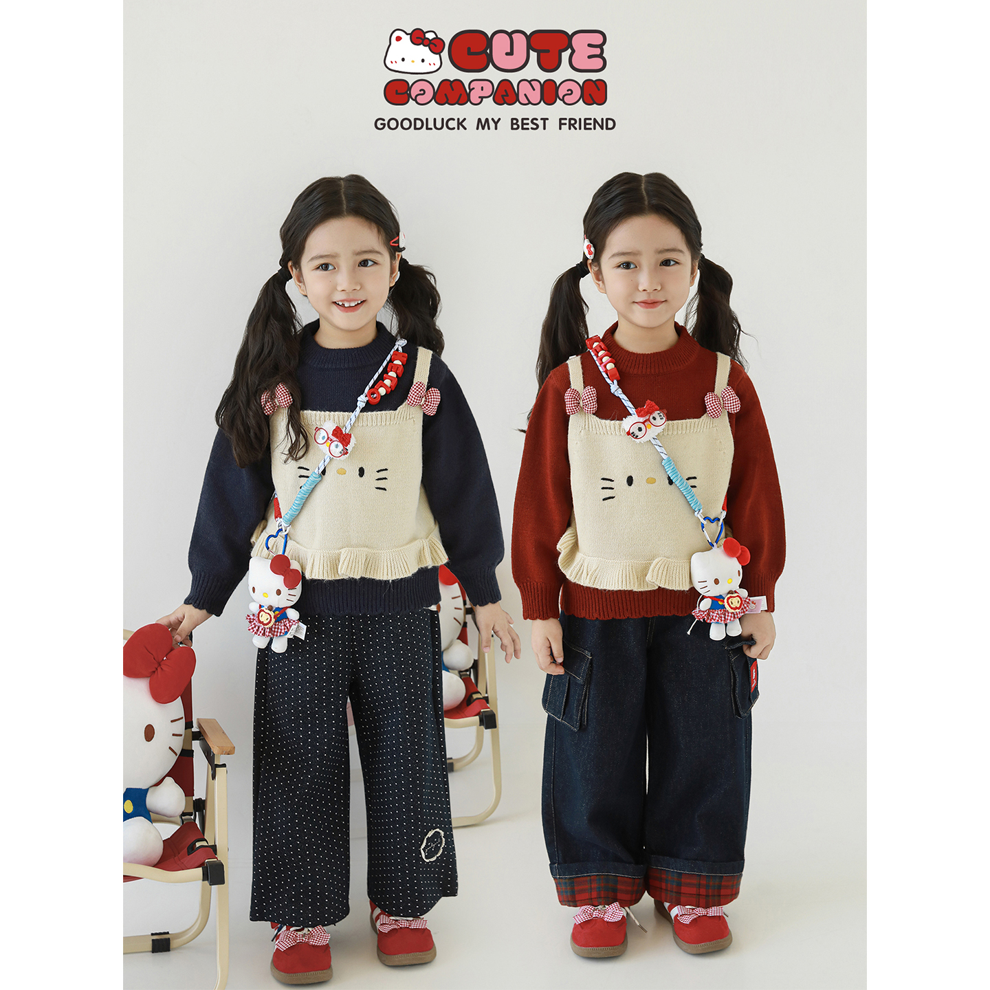 幼悠女童层次撞色假两件毛衣冬季俏皮可爱可拆蝴蝶结舒柔保暖上衣