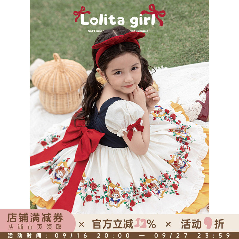 幼悠女童假两件式蝴蝶结裙子2025夏季公主风洛丽塔式泡泡袖连衣裙图片