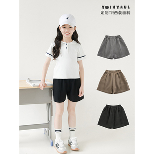 幼悠女大童纤细大长腿中线固定牛筋腰定制TR面料垂顺凉爽西装短裤