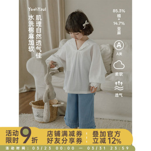 女童白色衬衫 夏装 儿童短袖 新款 中大童上衣潮 翻领衬衣夏季 幼悠童装