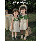 幼悠女童吊带裙可爱铃兰花刺绣2025夏季 新款 宝宝卡通蝴蝶结连衣裙