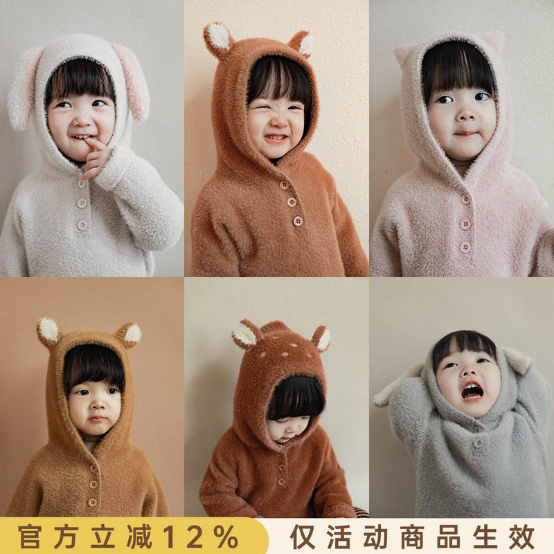 幼悠女童套头外套秋冬季新款加厚儿童连帽上衣卡通洋气宝宝休闲衫