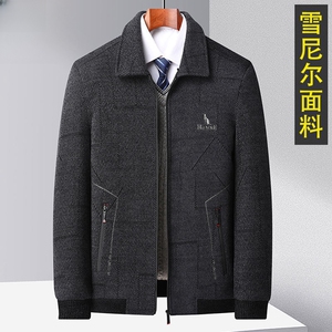 爸爸秋冬休闲加绒外套中老年棉衣冬季男雪尼尔茄克爷爷毛呢夹克衫