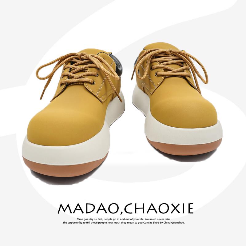 Q版大黄靴男款秋冬季设计感小众厚底增高丑萌可爱大头鞋百搭皮鞋