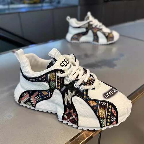 欧洲站男鞋春季小众印花阿甘鞋百搭运动休闲厚底增高包底老爹潮鞋