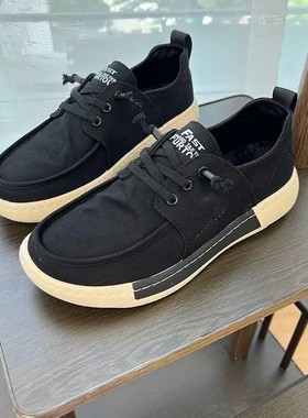 外贸男士时尚休闲鞋夏季新款百搭舒适一脚蹬懒人鞋黑色老北京布鞋