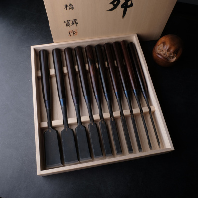 高昇作扁铲木成凿薄凿薄铲长柄无铁箍青纸钢黑檀柄日本三木手打