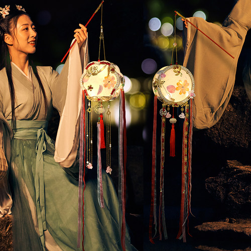 元旦节diy发光宫灯材料包古风手提流苏灯笼花灯汉服装饰拍照道具