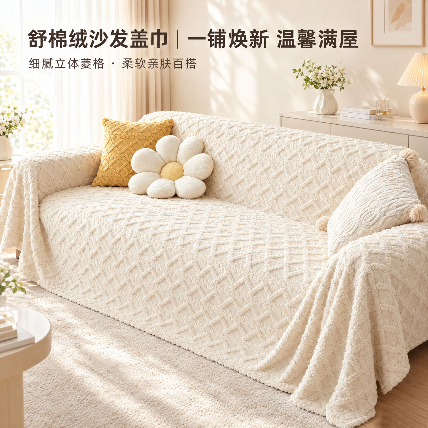 舒棉绒秋冬加厚防滑沙发盖布
