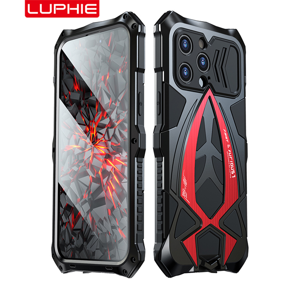 原裝LUPHIE適用于iPhone蘋果15Promax手機殼軍工級防摔14Plus金屬保護套13pm加厚硅膠盔甲保護殼15Pro裝甲框