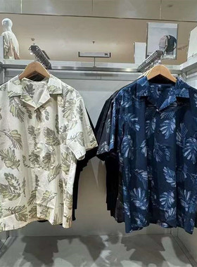 日单男装莫代尔棉混纺印花开领衬衫短袖衬衣467512/467513/467120